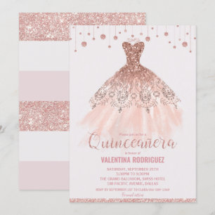 Invitation Robe or Chic Rose Quinceañera 15e anniversaire