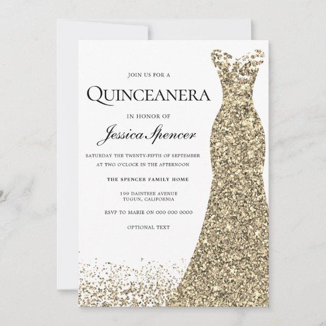 Invitation Robe or Parties scintillant élégante Quinceanera I (Devant)