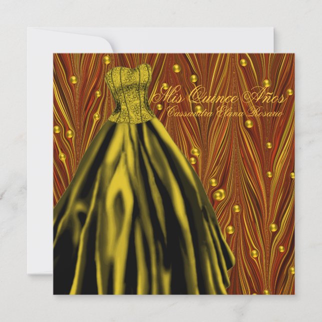 Invitation Robe Or Perles d'or Robe Noir Rouge Or Quinceanera (Devant)
