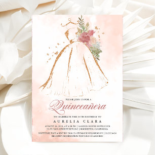 Invitation Robe or rose de Quinceañera 15e anniversaire