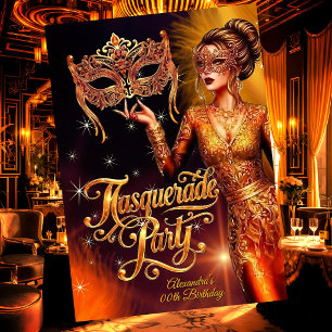 Invitation Robe orange doré spectaculaire de masquerade d'ann