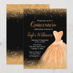 Invitation Robe Orange Pêche Faux Parties scintillant Quincea