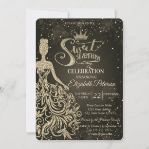Invitation Robe pailletée or chic, Tiara Quinceañera