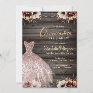 Invitation Robe pailletée or rose Fleurs de Quinceañera en bo