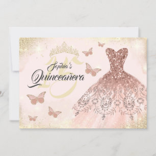 Invitation Robe papillon Quinceanera or rose