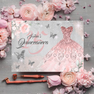 Invitation Robe papillon rose gold scintillant Quinceanera