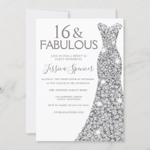 Invitation Robe Parties scintillant argent Fabulous Sweet 16 