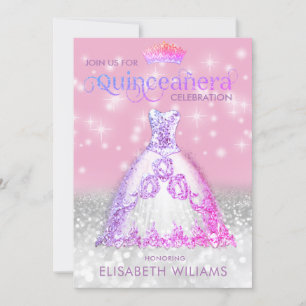 Invitation Robe parties scintillant argent ombre tiara Quince