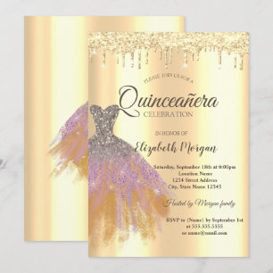 Invitation Robe Parties scintillant Chic, Roulettes d'or Quin