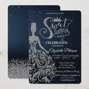 Invitation Robe Parties scintillant en argent, Diamants Bleu 