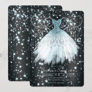 Invitation Robe Parties scintillant gris bleu et argent Douce