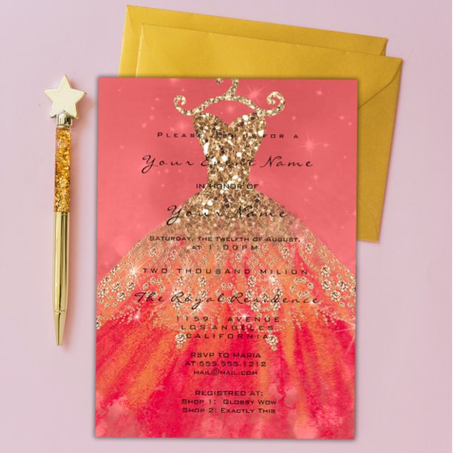Invitation Robe Parties scintillant nuptiale 16e aquarelle Co (Princess Invitation FlorenceK )