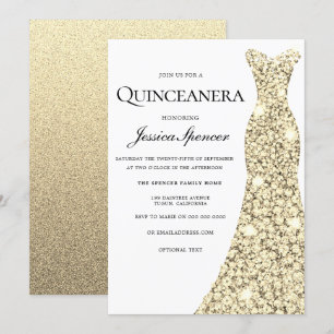 Invitation Robe Parties scintillant or étincelle Quinceanera 