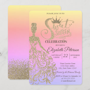 Invitation Robe Parties scintillant or, Tiara, Diamonds Ombre