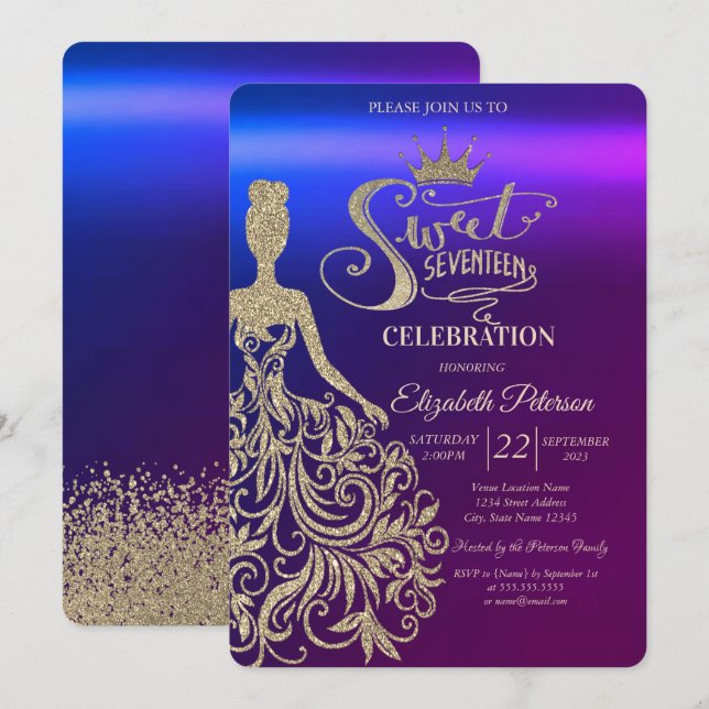 Invitation Robe Parties scintillant or, Tiara, Diamonds Ombre (Devant / Derrière)