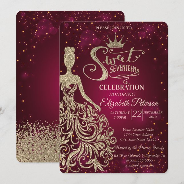 Invitation Robe Parties scintillant or, Tiara, Diamonds Sweet (Devant / Derrière)