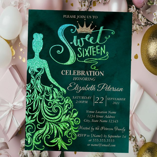 Invitation Robe Parties scintillant verte, Diamants Vert Douc (Créateur téléchargé)
