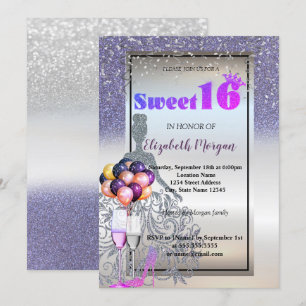 Invitation Robe Parties scintillant violet argent, Verre doux