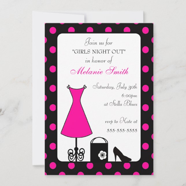 Invitation Robe Pois Noire Rose Filles Sortie Nuit Rosée (Devant)