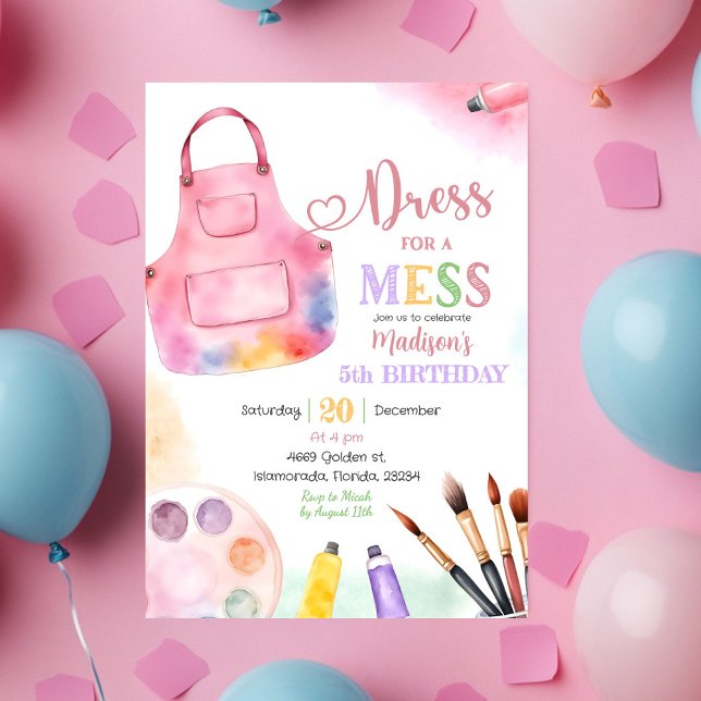 Invitation Robe pour une Mess Girl Art Painting Party Anniver (Créateur téléchargé)