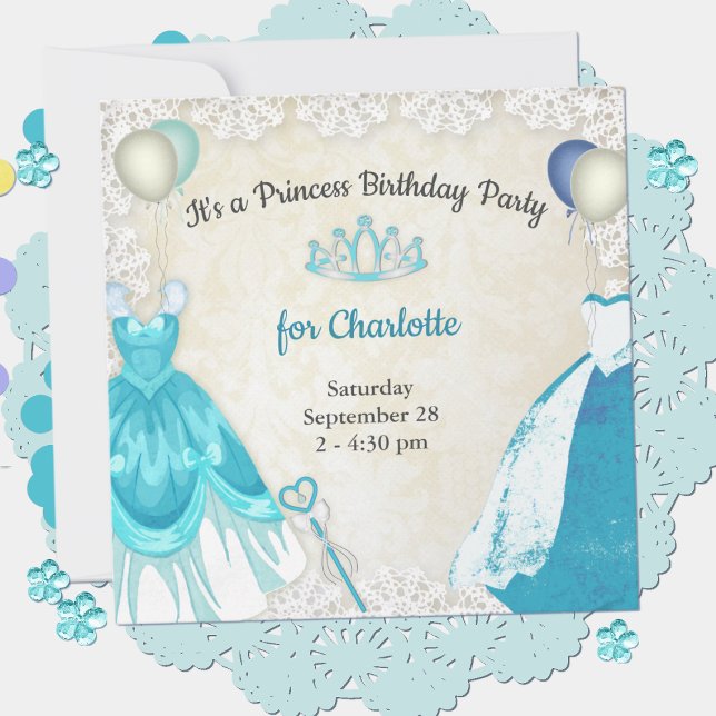 Invitation Robe princesse bleue fantaisie Anniversaire Invita (Créateur téléchargé)