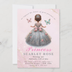 Invitation Robe princesse en argent rose Fête d'anniversaire 