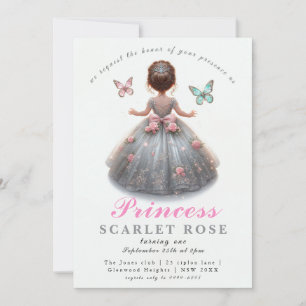 Invitation Robe princesse en argent rose Fête d'anniversaire