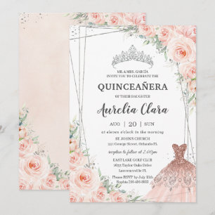 Invitation Robe princesse florale blanche en argent Quinceañe