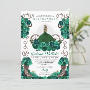 Invitation Robe Princesse verte & Bottes Quinceañera