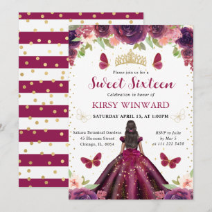 Invitation Robe prune Princesse peau noire Sweet 16