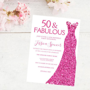 Invitation Robe rose 50e fête d'anniversaire 50 et fabuleux