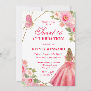 Invitation Robe rose Blonde Femme Fleurs Douce 16