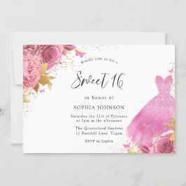 Invitation Robe rose Blush & Or Sparkle Robe Floral Sweet 16