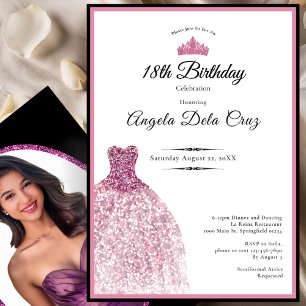Invitation Robe rose élégante pour les 18 ans début