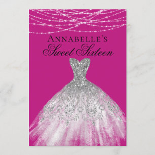 Invitation Robe rose et argenté Drapeau Diamant Douceur 16