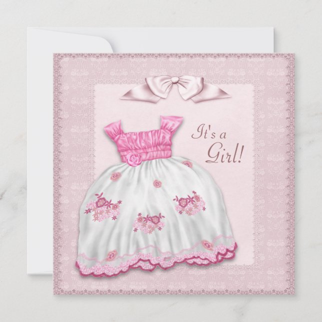 Invitation Robe rose et blanche Baby shower (Devant)