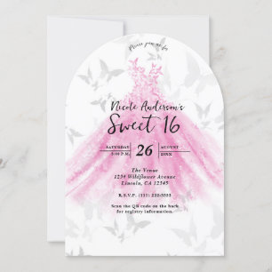 Invitation Robe rose et or papillon Dance robe douce 16