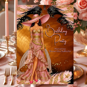 Invitation Robe rose exotique fête d'anniversaire or noir