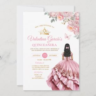 Invitation Robe rose fille Quinceañera 15 Anos Fleurs Or