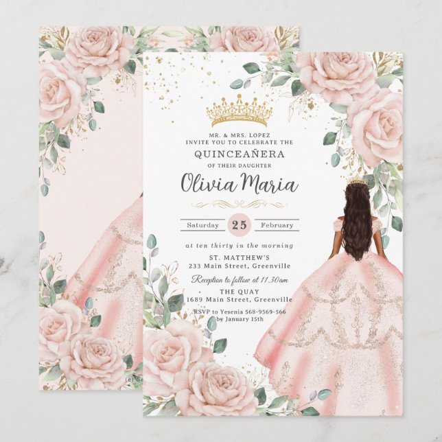 Invitation Robe rose flush Princesse Gown Quinceañera (Devant / Derrière)