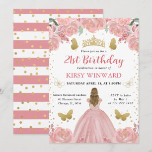 Invitation Robe Rose Gold Cheveux Blonds Anniversaire Princes
