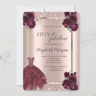 Invitation Robe Rose Gold Confetti Bourgogne Roses 50e