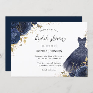 Invitation Robe Rose Gold & Navy Sparkle Fête des mariées