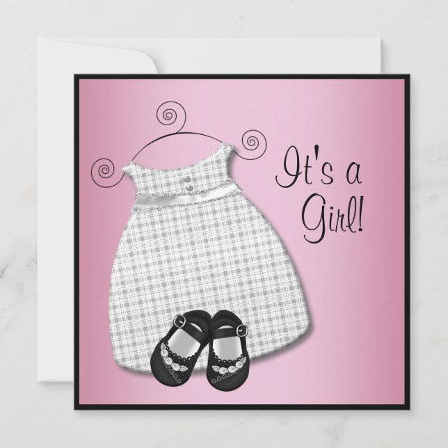 Invitation Robe rose Noir Chaussures Rose Noir Bébé Fille Dou (Devant)