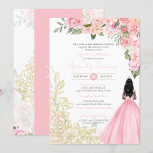 Invitation Robe Rose or élégant Floral jolie robe Quinceañera
