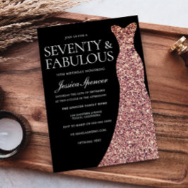 Invitation Robe rose or étincelante Noir 70e fête d'anniversa