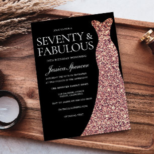 Invitation Robe rose or étincelante Noir 70e fête d'anniversa