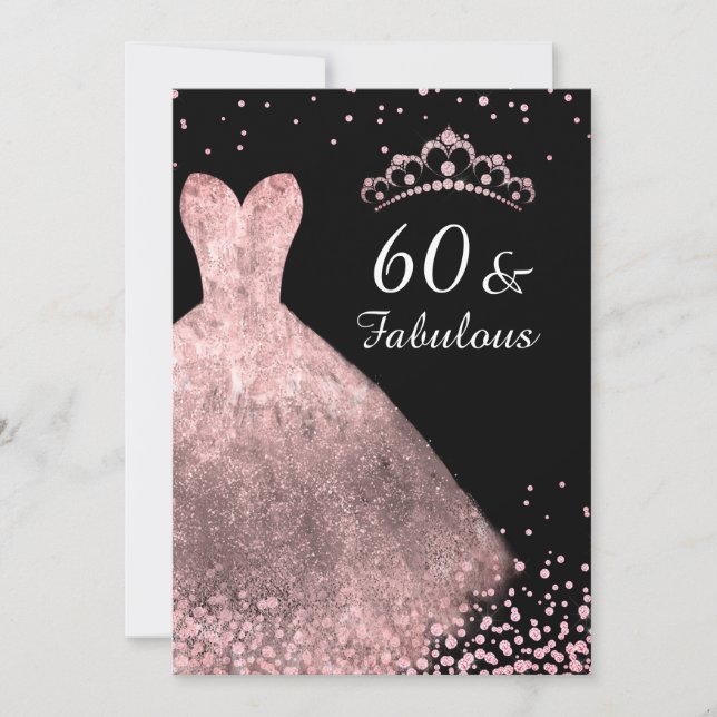 Invitation Robe rose or noir 60 et fabuleux 60e anniversaire (Devant)