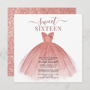 Invitation Robe rose or Parties scintillant douce 16 Annivers