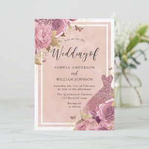 Invitation Robe rose pâle et Mariage floral